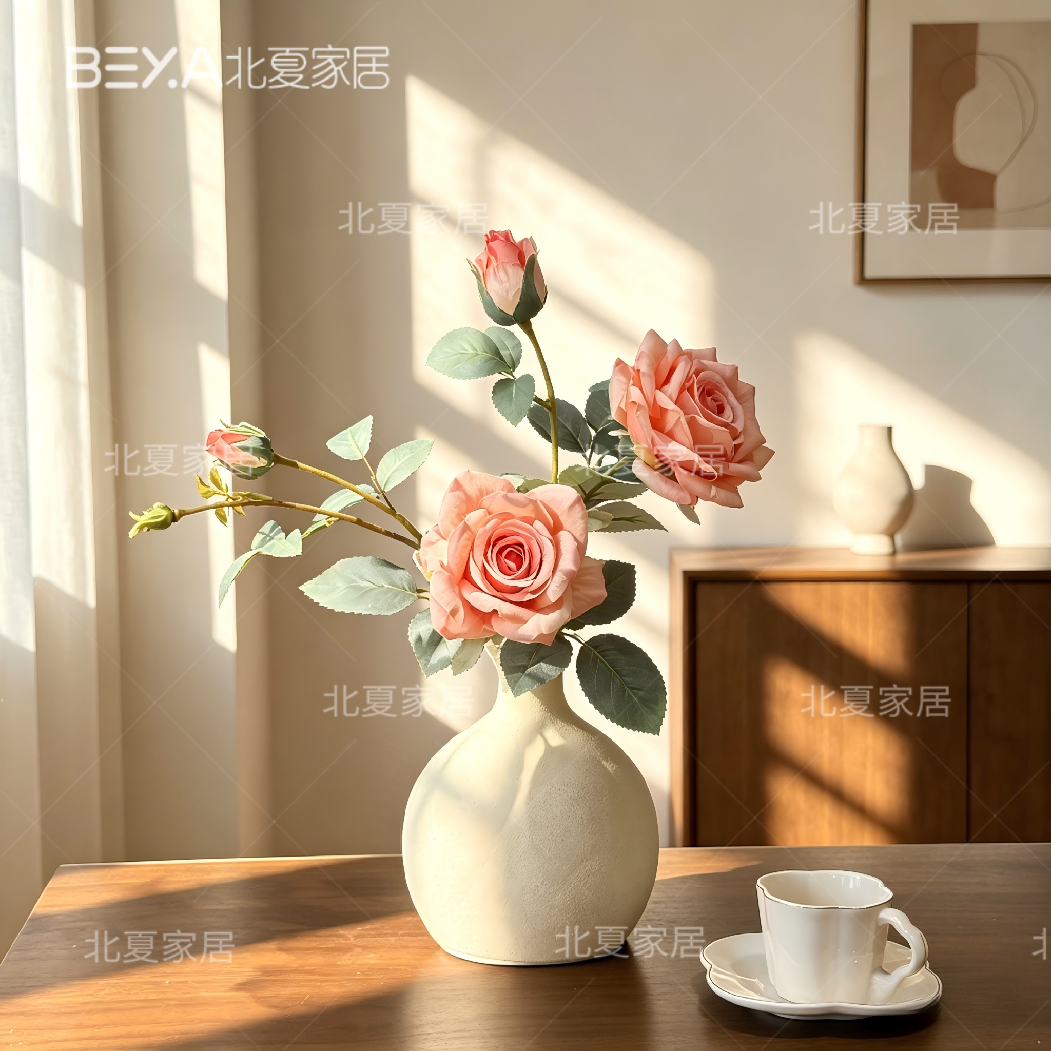 复古豆沙粉巴黎玫瑰仿真花假花套仿真花/假花