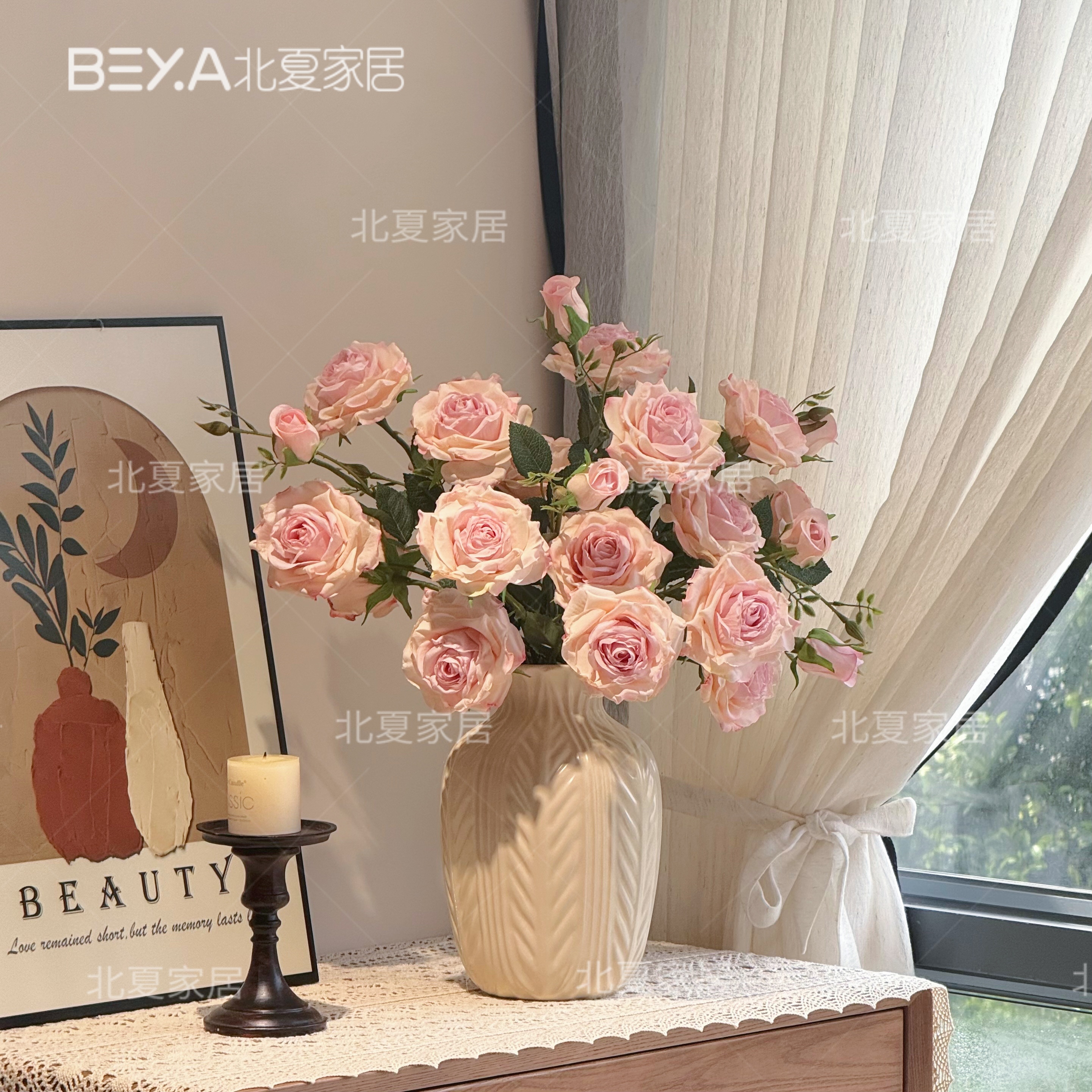 法式烤边希腊玫瑰仿真花花束假花玫瑰花摆设花艺摆件花花摆花插花