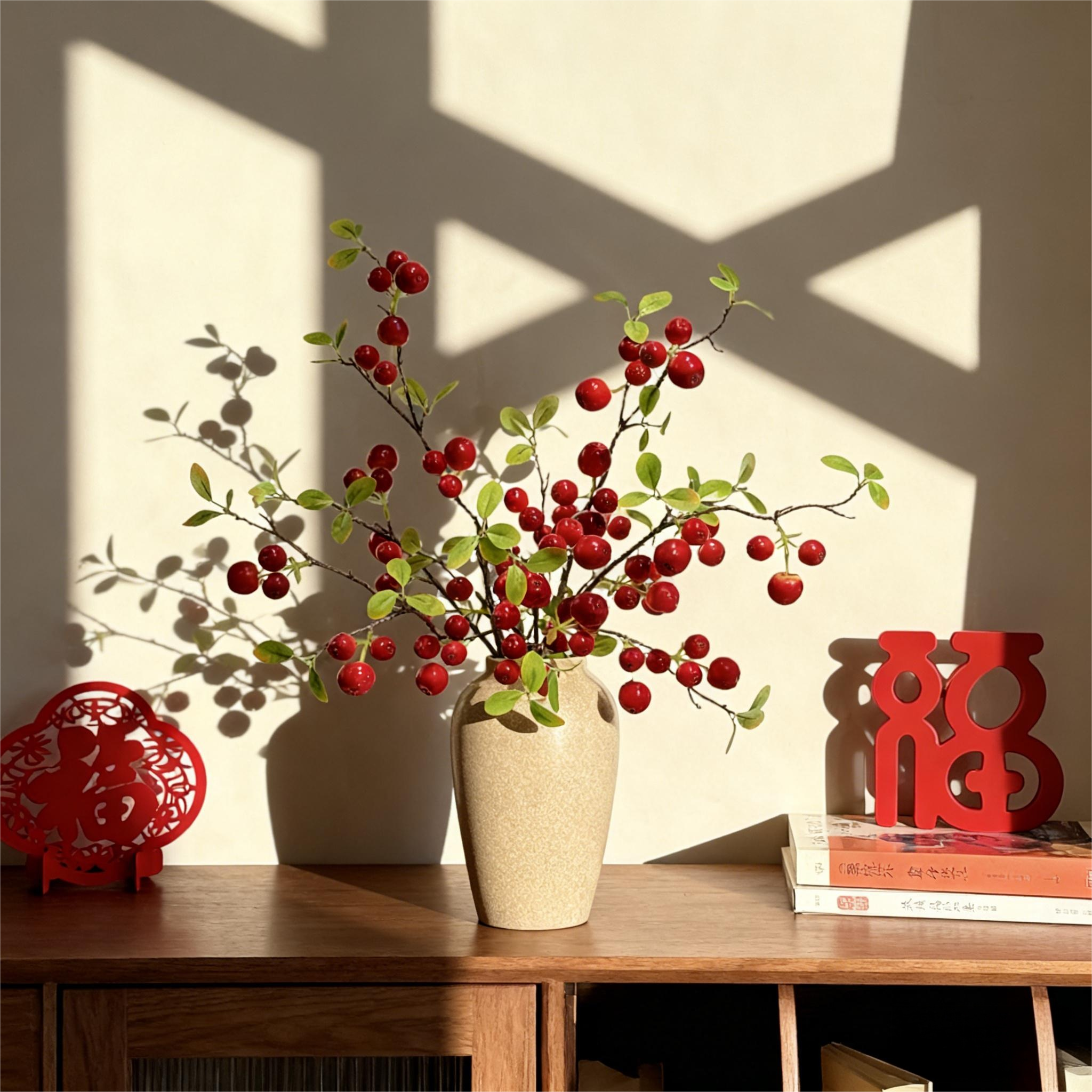 仿真山楂小苹果家居客厅装饰田园风布置假花树枝果子浆果山里红