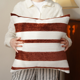 『大方线带橘色』复古条纹抱枕靠枕黑色沙发靠垫客厅软装床头靠包