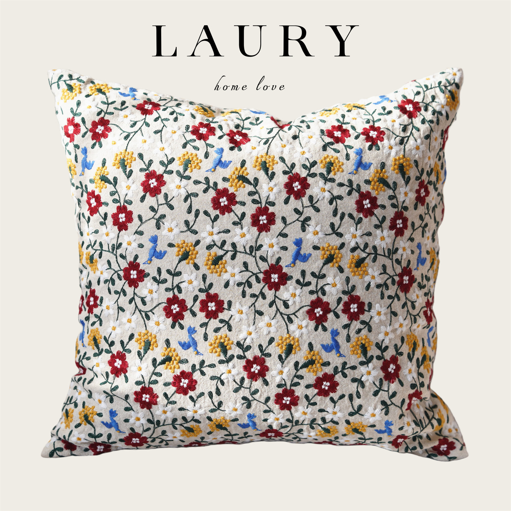 『老布刺绣小花』抱枕靠枕腰靠床上客厅沙发靠枕床上靠垫腰枕靠背