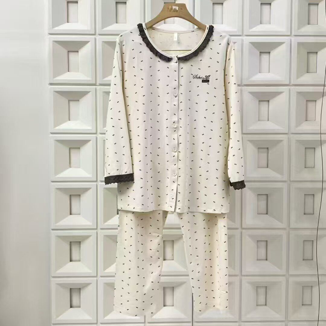 2025盼妮美女士纯棉睡衣春季长袖休闲舒适加大女款家居服9396