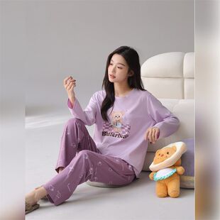 2025新款丹琪诗莱卡棉圆领长袖长裤休闲舒适透气可外穿女士家居服