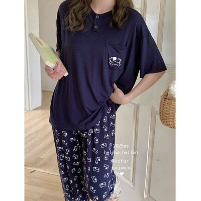 莫代尔刺绣小狗！Reefur Rinka 梨花家休闲宽松外穿家居服女睡衣