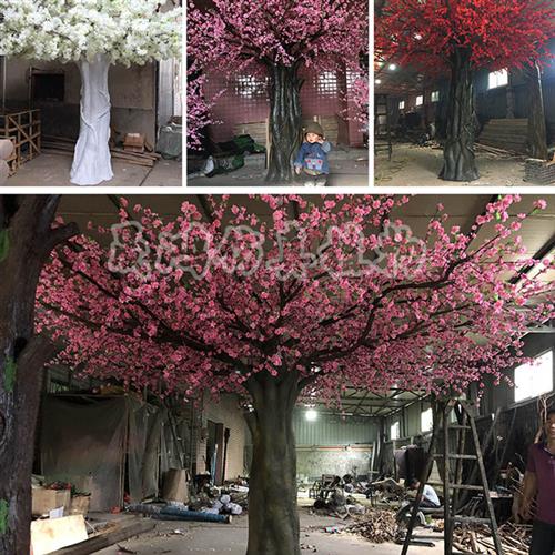 仿真桃花树造景餐厅酒店假桃花树装饰室内桃花树桃花拱门组合布景