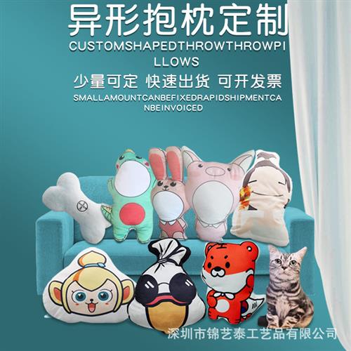 厂家定制抱枕靠垫各种形状DIY猫狗卡通公司logo异形抱枕定做礼品