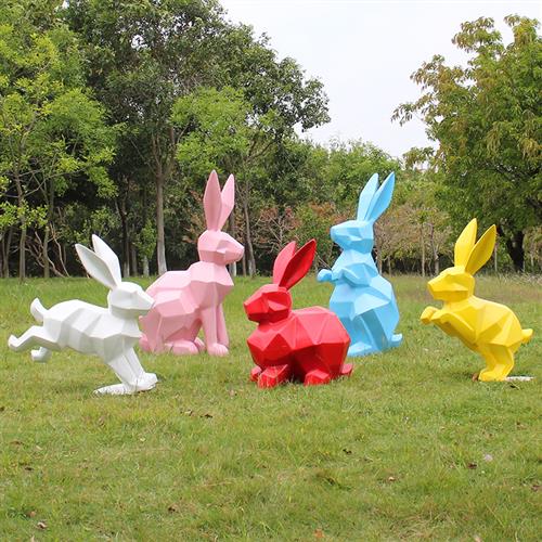 玻璃钢几何抽象切面卡通兔子雕塑户外园林景观小区地产装饰摆件大