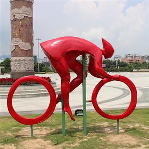 玻璃钢运动骑车造型雕塑几何彩绘铁艺自行车小区广场公园体育摆件