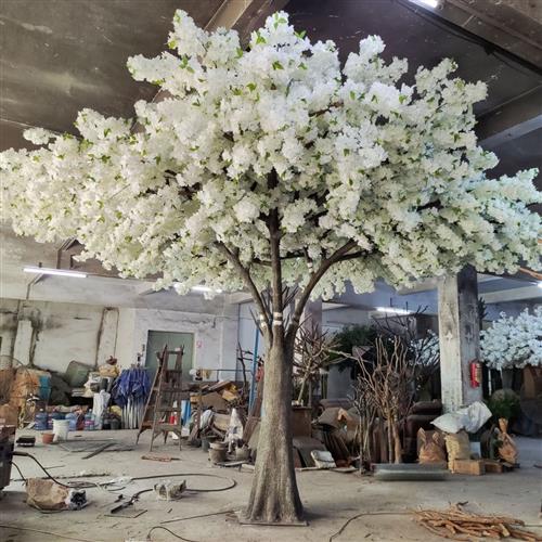 玻璃钢仿真桃花树假树大型樱花树水泥包柱子广场大厅绿植装饰道具