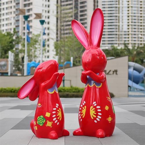 卡通兔子雕塑玻璃钢模型景观小品户外装饰品花园庭院门口草坪摆件