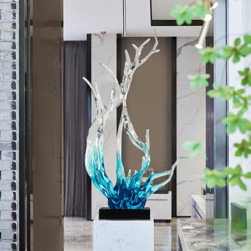 现代创意透明树脂摆件酒店售楼处家居玄关客厅办公室水花艺术雕塑