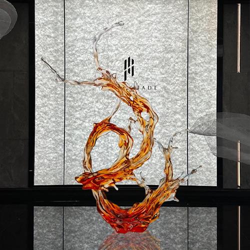 酒店大堂轻奢透明浪花树脂摆件样品屋展示中心样板间落地雕塑软装