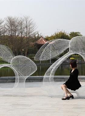 不锈钢大象天鹅兔子座椅雕塑户外步行街公园林景区动物休闲摆件