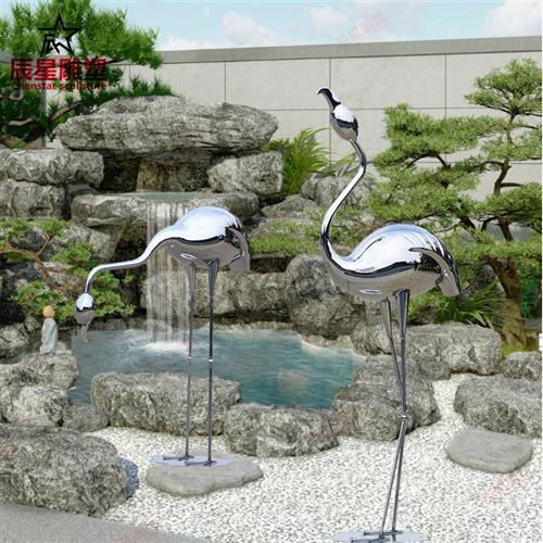 雕塑定制不锈钢火烈鸟仙鹤户外摆件小区水景景观小品草坪动物装饰