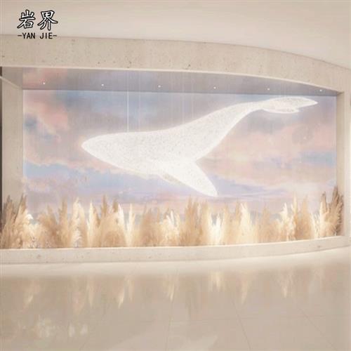 定做大型海洋仿真动物落地摆件不锈钢镂空鲸鱼雕塑抽象室外艺术品