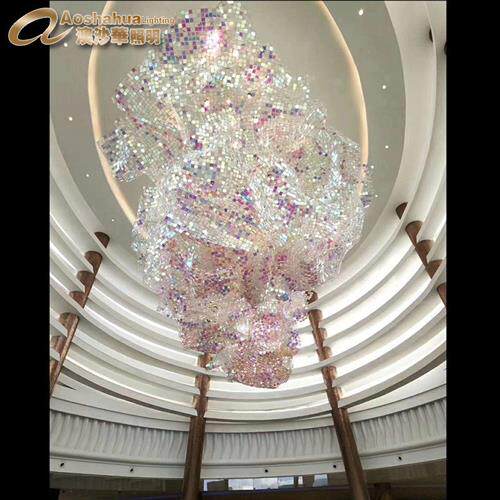 水晶吊灯彩色水晶方块片售楼部水晶灯珠宝展厅工程装饰灯