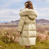 洋气儿童加厚外套女孩大毛领连帽棉衣 女童羽绒棉服中长款 新款 冬装