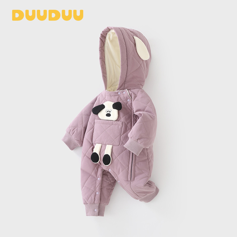 冬款棉衣婴儿夹棉连体衣a类加厚外出爬服女宝宝衣服长袖冬季绒质