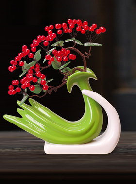 天然玉石新中式发财树装饰摆件