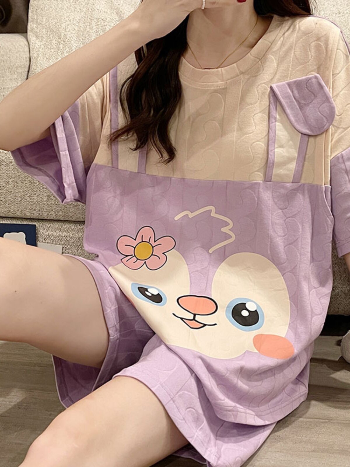 산후 의류 여름 얇은 순면 산후 모유 수유 잠옷 여름 반팔 투피스 세트 모유 수유 임신 가정