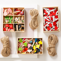 Cute Japanese cartoon photo wall room decoration hemp rope color wooden clip creative photo hanging wall hanging