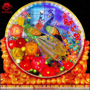 孔雀开屏彩灯造型花灯动物元宵灯会展览制作春节立体灯笼来图定制