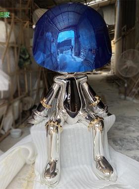 人形玻璃钢喷镀轻奢酒店样板房客厅卡通雕塑网红猫咪落地坐姿摆件