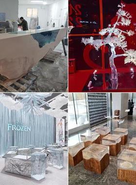 透明铂晶树脂雕塑玄关创意动物摆件户外抽象艺术水晶胶装饰品定制