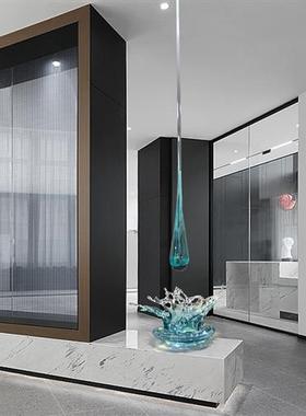 现代轻奢透明树脂落地浪花雕塑酒店售楼处样板间水滴吊饰装饰摆件