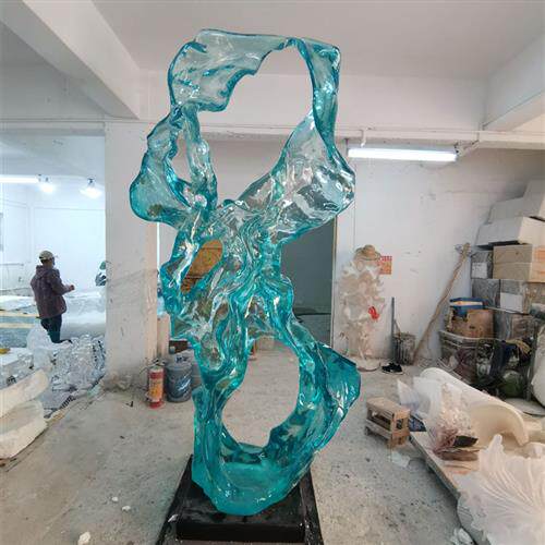 进口透明树脂铂晶太湖石雕塑水晶玻璃玄关售楼部酒店装饰品摆件