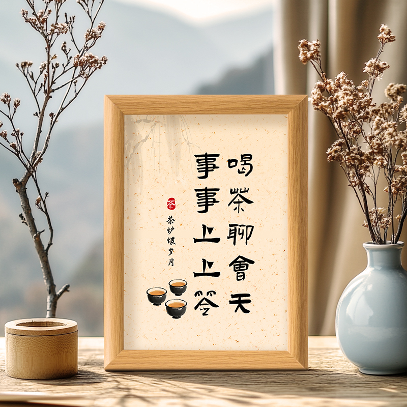 喝茶聊天桌面摆件茶室创意书法字画装饰客厅办公室送礼物相框摆台