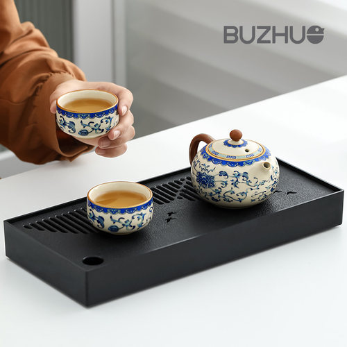 汝窑功夫茶具小套装家用喝茶杯子单人饮泡茶壶一壶二杯茶盘干泡台