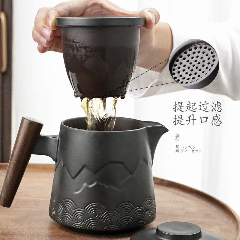 旅行茶具小套装便携式一壶四杯简易随身户外游包泡茶壶黑陶快客杯