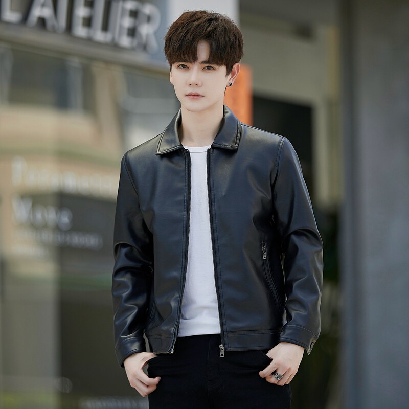 翻领真皮皮衣外套男短款2025春秋新款潮牌修身帅气男士夹克机车服