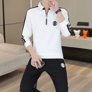 高端休闲卫衣半拉链男士套装春季翻领潮牌刺绣长袖长裤搭配两件套