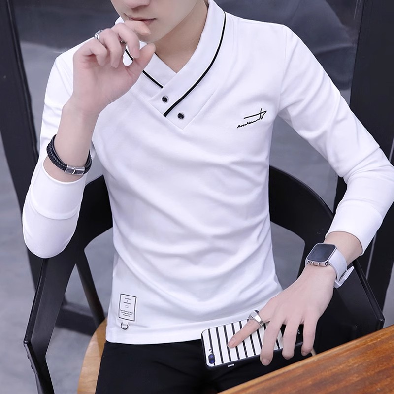 高端堆堆领男士长袖T恤