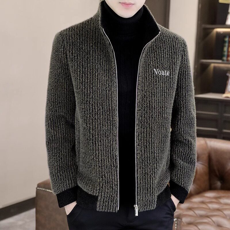 2025新款金貂绒外套男短款秋冬季潮流修身高端立领毛呢子加棉夹克