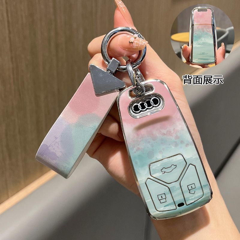 适用奥迪汽车钥匙套A4L Q7 Q5 A3L A6L Q3 Q2L A7 A8包扣壳真皮女