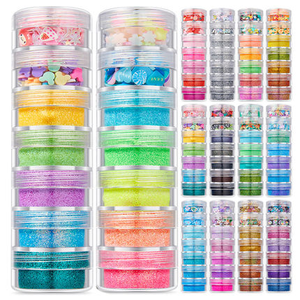 亚马逊爆款7层新品 美甲亮片闪粉金葱粉指甲油胶大片 美甲饰品diy