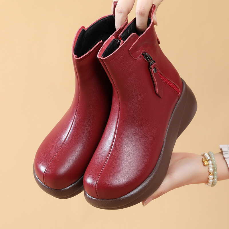 东北真皮雪地靴女厚底妈妈短靴