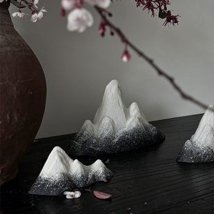 禪意山水創意雪山微景觀造景陶瓷客廳新中式 飾品 假山魚缸造景裝