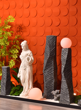 中式简约石柱仿真石头绿植橱窗商场酒店园林景观石植物造景摆件
