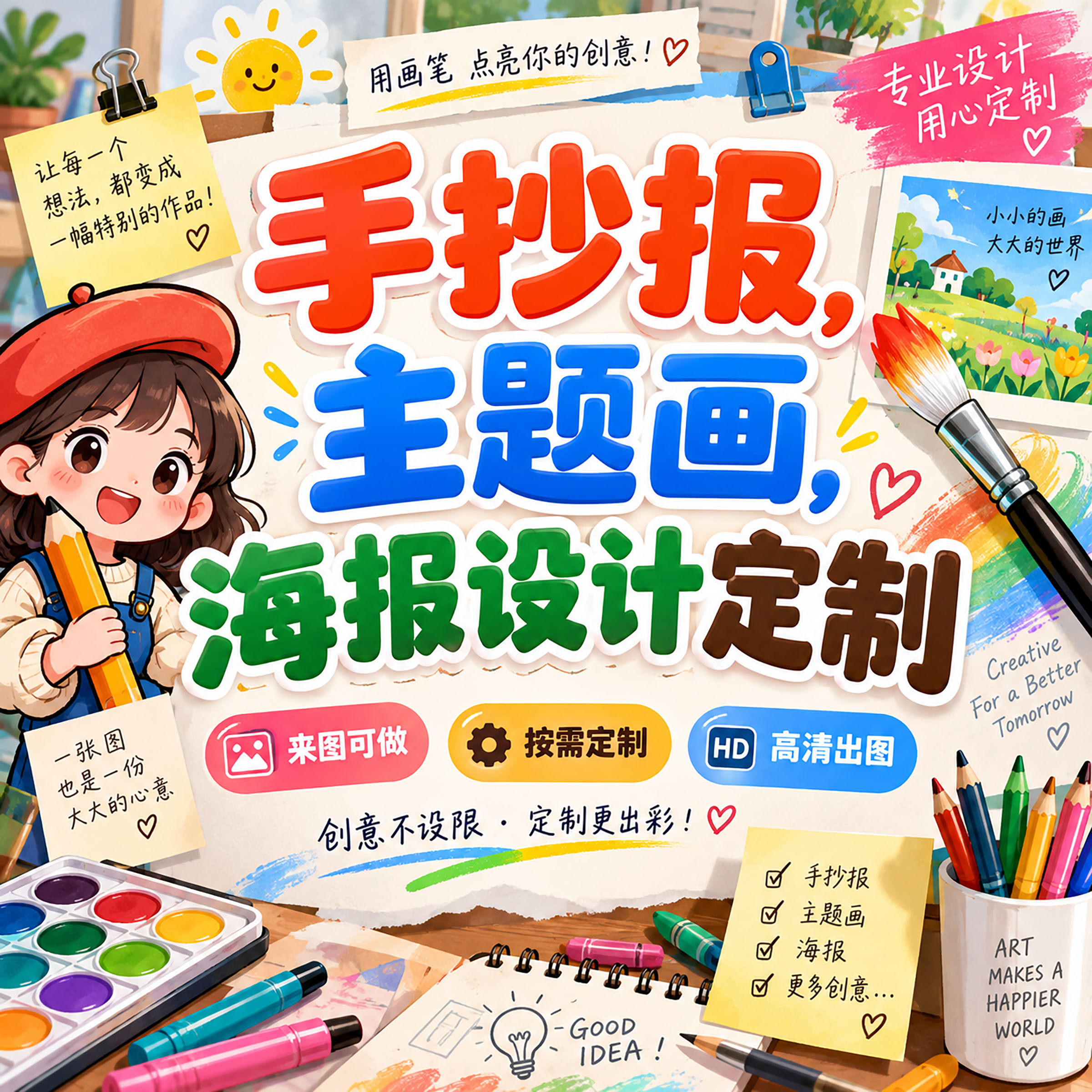 手抄报主题画海报设计定制创意插画来图可做按需定制高清出图