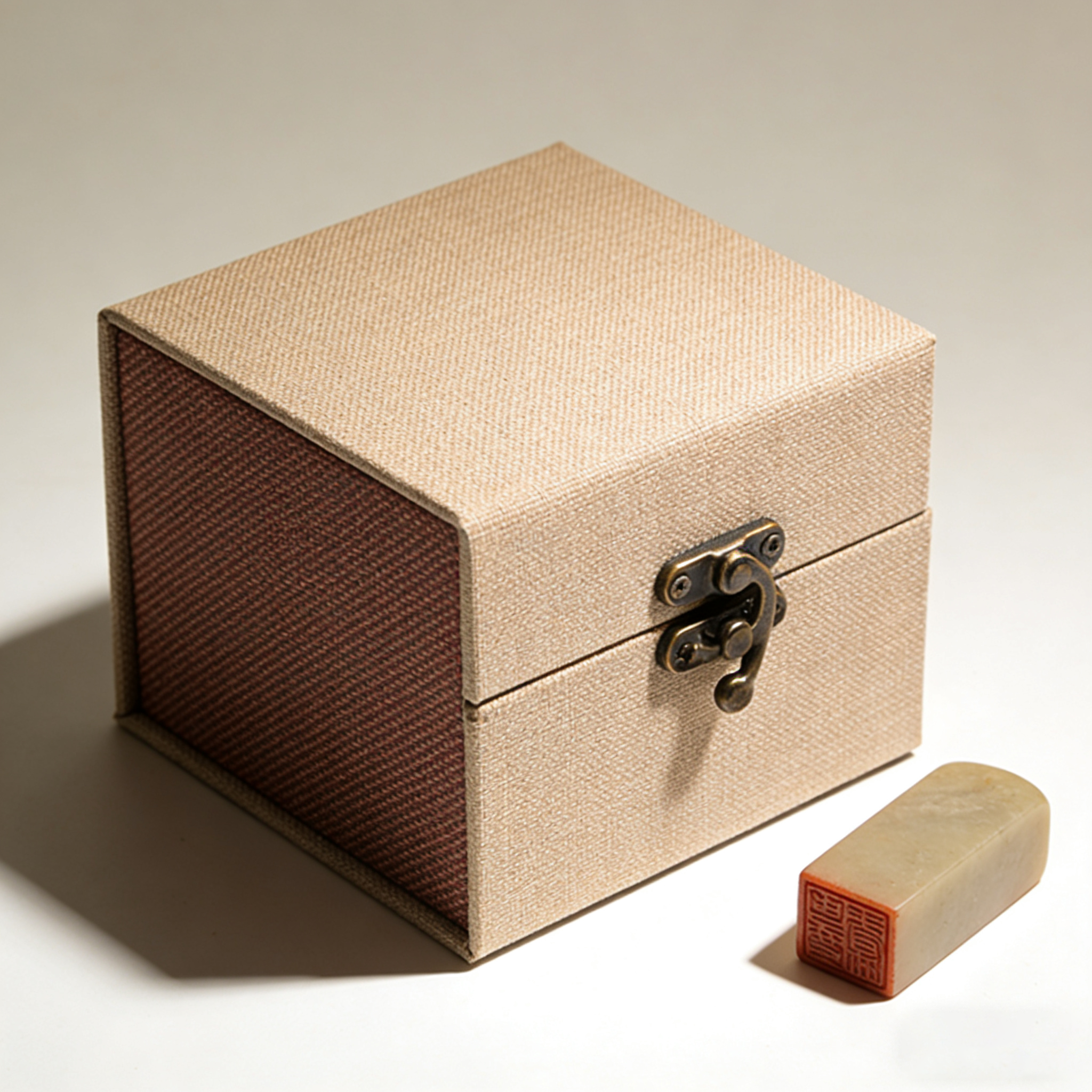 篆刻闲章印章书法亚麻纹理方形礼品盒金属扣手提包装盒定制收纳盒,包装,礼品盒,淘宝优惠券,粉丝福利购,淘宝优惠卷