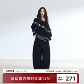 RedBling 原创设计感新款 黑色斜领毛衣宽松套头高级感针织上衣女