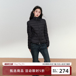 RedBling 原创设计新款黑色轻薄短款羽绒服时尚立领外套保暖上衣