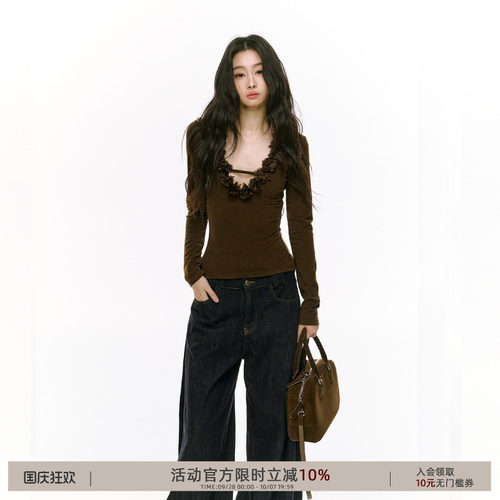长袖花朵女款2024秋冬新品