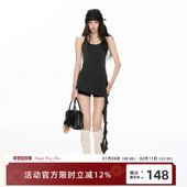 RedBling原创设计新款 不规则荷叶边灰色背心裙内搭辣妹风吊带裙子