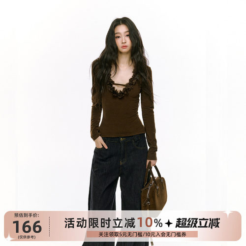 长袖花朵女款2024秋冬新品