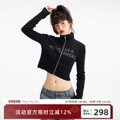 RedBling 露脐辣妹风针织上衣 毛衣短款 22AW 原创设计黑色水钻长袖